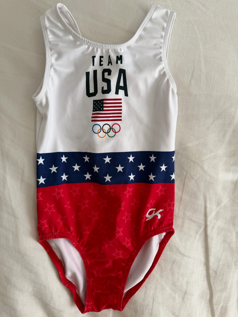 GK Elite Team USA Olympic Kids' Red, White & Blue Gymnastic Leotard CM